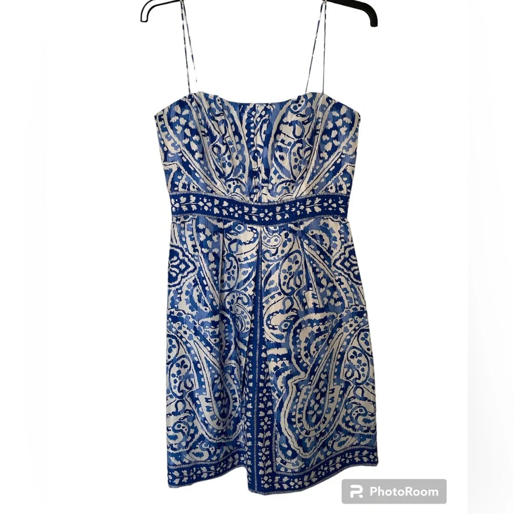 Donna Morgan Silk Classic Blue and White Dress - Picture 1 of 9